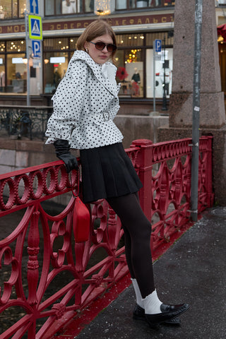 Kapüşonlu Puantiye Trenç Ceket Ekru