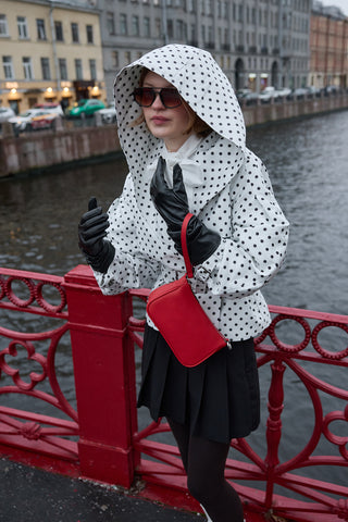 Kapüşonlu Puantiye Trenç Ceket Ekru