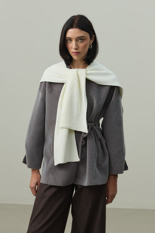 Kare Parçalı Atkı Ekru