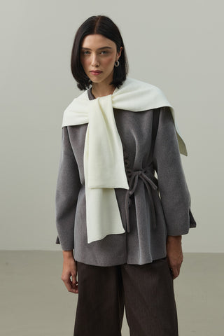 Kare Parçalı Atkı Ekru