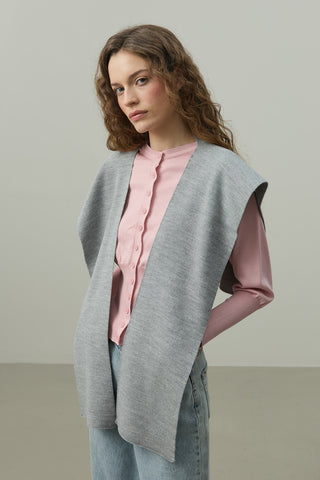 Kare Parçalı Atkı Gri Melange