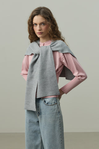 Kare Parçalı Atkı Gri Melange