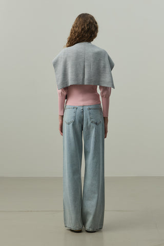 Kare Parçalı Atkı Gri Melange