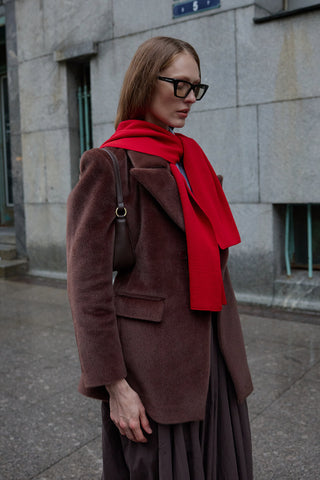 Kare Parçalı Atkı Kırmızı