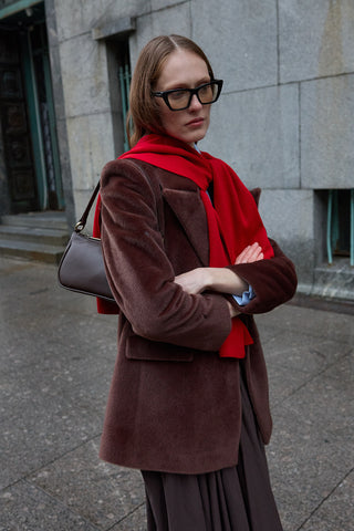 Kare Parçalı Atkı Kırmızı