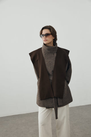 Kare Parçalı Atkı Koyu Kahve