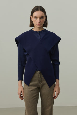 Kare Parçalı Atkı Lacivert