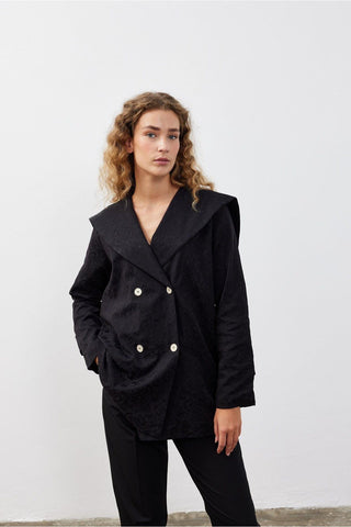 Kare Yaka Kadın Ceket Siyah Siyah