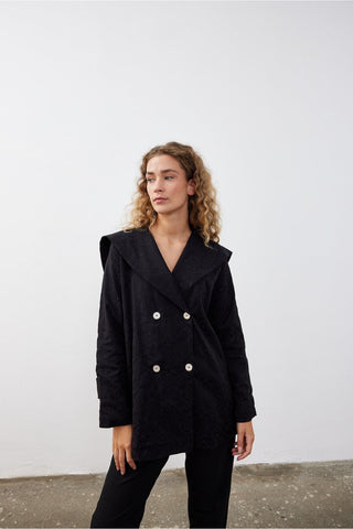 Kare Yaka Kadın Ceket Siyah Siyah