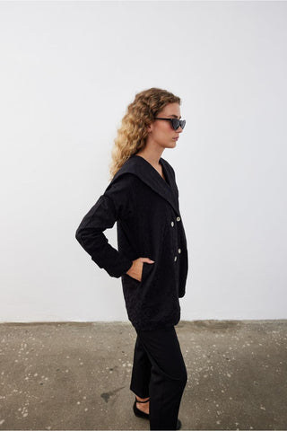 Kare Yaka Kadın Ceket Siyah Siyah