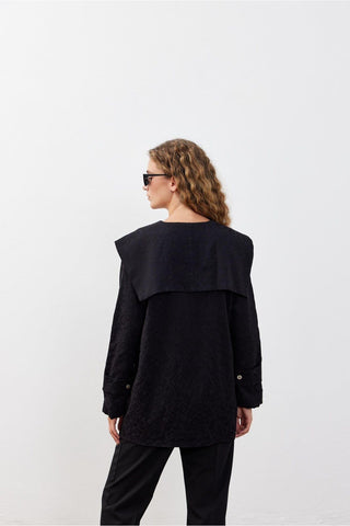 Kare Yaka Kadın Ceket Siyah Siyah