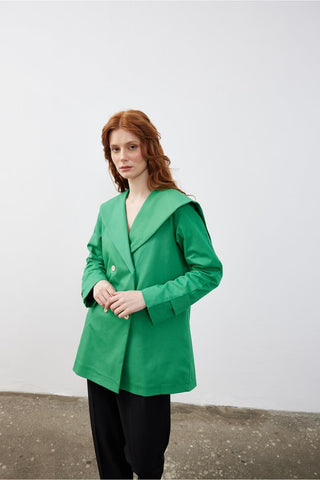 Kare Yaka Kadın Ceket Yeşil Yeşil