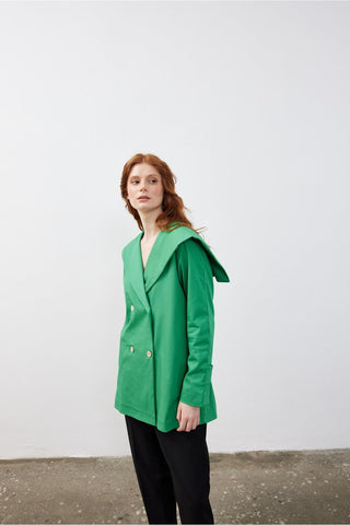 Kare Yaka Kadın Ceket Yeşil Yeşil