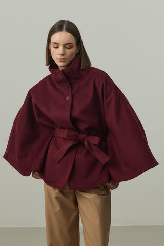 Kaşe Panço Ceket Bordo