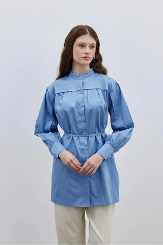 Kat Detaylı Gömlek Mavi - Fahhar Design