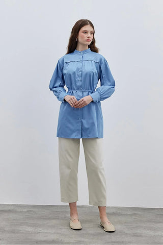 Kat Detaylı Gömlek Mavi - Fahhar Design