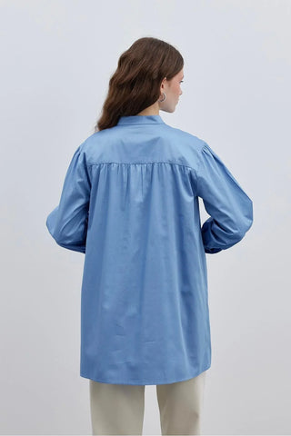 Kat Detaylı Gömlek Mavi - Fahhar Design