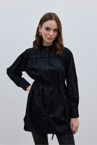 Kat Detaylı Gömlek Siyah - Fahhar Design
