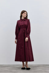 Fold Detail Dress, Burgundy