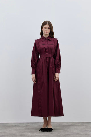 Katlama Detaylı Elbise Bordo - Fahhar Design