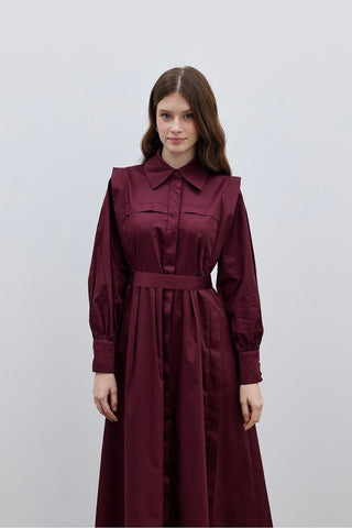 Katlama Detaylı Elbise Bordo - Fahhar Design