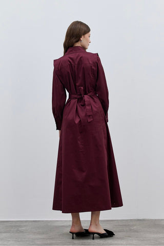 Katlama Detaylı Elbise Bordo - Fahhar Design