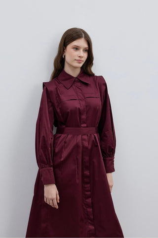 Katlama Detaylı Elbise Bordo - Fahhar Design