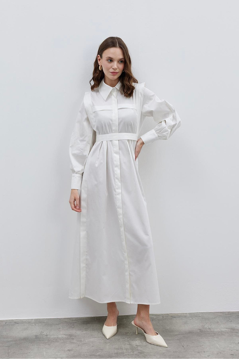 Fold Detail Dress Ecru