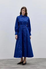 Katlama Detaylı Elbise Lacivert