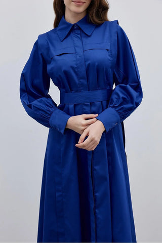 Katlama Detaylı Elbise Lacivert - Fahhar Design