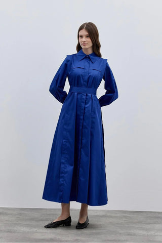 Katlama Detaylı Elbise Lacivert - Fahhar Design