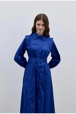 Katlama Detaylı Elbise Lacivert - Fahhar Design
