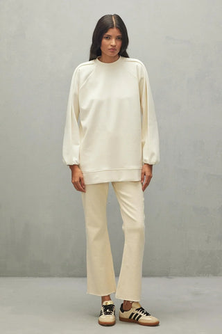 Katlama Detaylı Modal Scuba Sweatshirt Ekru