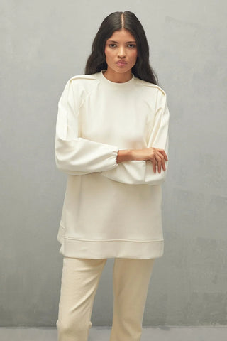 Katlama Detaylı Modal Scuba Sweatshirt Ekru - Fahhar Design
