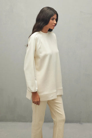 Katlama Detaylı Modal Scuba Sweatshirt Ekru - Fahhar Design
