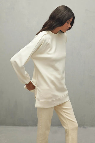 Katlama Detaylı Modal Scuba Sweatshirt Ekru - Fahhar Design