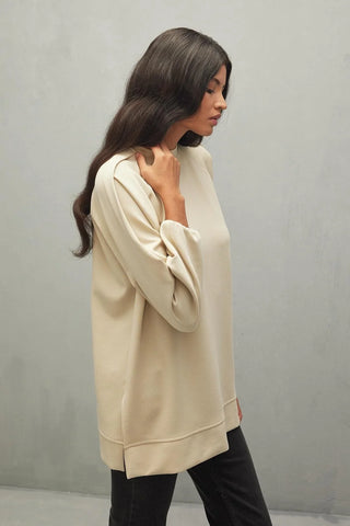 Katlama Detaylı Modal Scuba Sweatshirt Taş - Fahhar Design