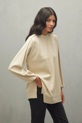 Katlama Detaylı Modal Scuba Sweatshirt Taş - Fahhar Design