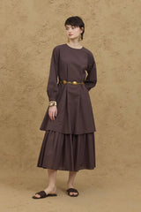 Katlı Vual Elbise Acı Kahve