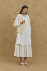 Katlı Vual Elbise Ekru