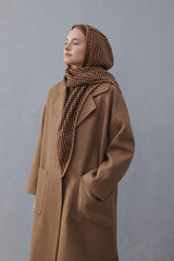 Houndstooth Hooded Scarf Brown