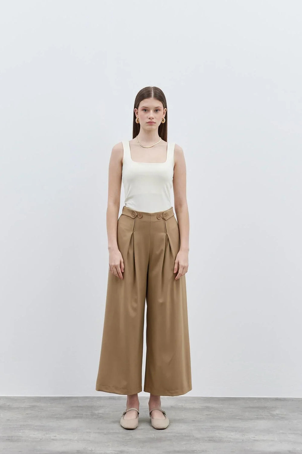 Belt Detailed Women's Trousers Camel