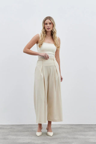 Belt Detailed Women's Trousers in Ecru