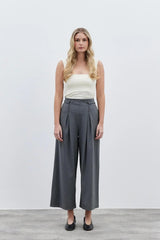 Kemer Detaylı Kadın Pantolon Füme