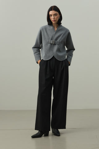 Kemer Detaylı Kaşe Ceket Gri