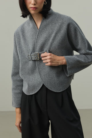 Kemer Detaylı Kaşe Ceket Gri