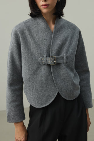 Kemer Detaylı Kaşe Ceket Gri