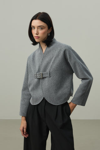 Kemer Detaylı Kaşe Ceket Gri