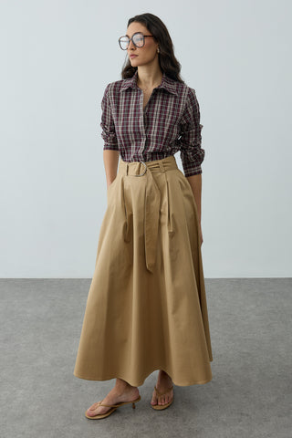 Kemerli Gabardin Etek Camel