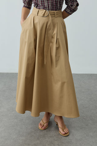 Kemerli Gabardin Etek Camel